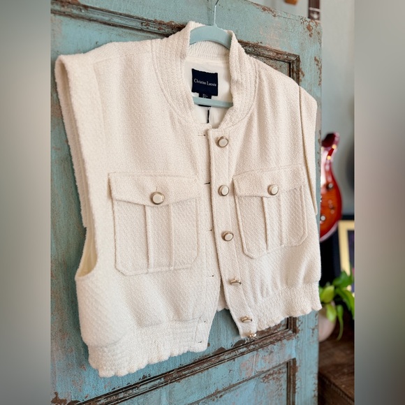 Christian Lacroix Cream Bouclé Tweed Vest | Size Large - Picture 4 of 14